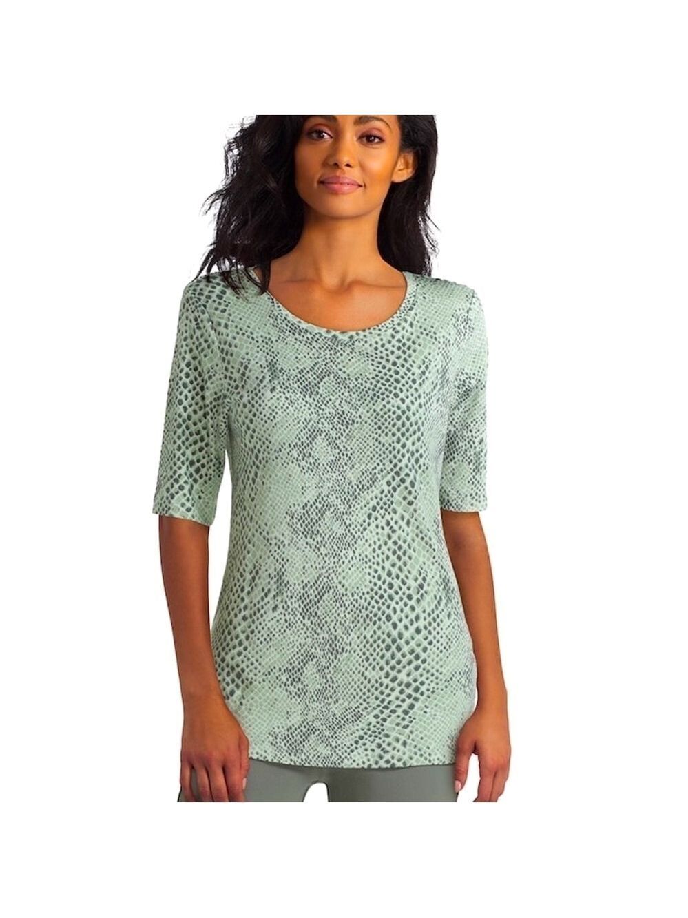 Isaac Mizrahi Snakeskin Pima Cotton Top Small Sage Green NWT Casual Elevated